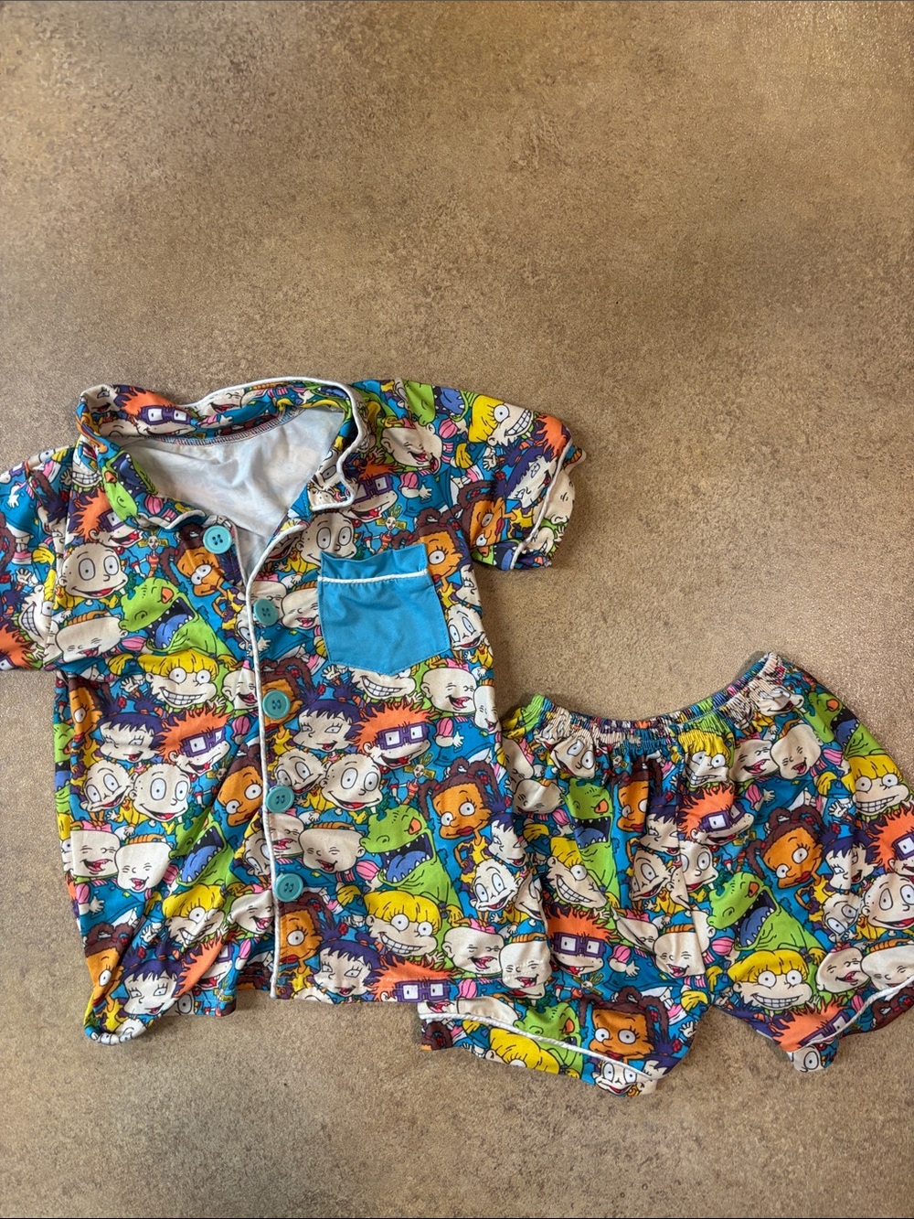 Kids Rugrats Cartoon Character Blue Pocket Pajama Set